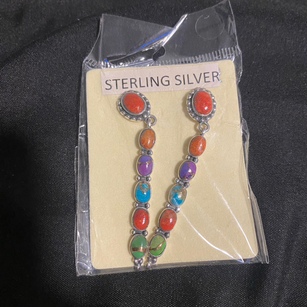 Vibrant Stones Dangle Earrings Sterling Silver